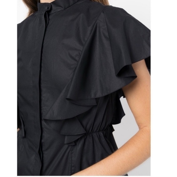 Adam LIPPES Ruffled cotton-poplin short sleeve button down blouse top size 12 - Picture 10 of 16